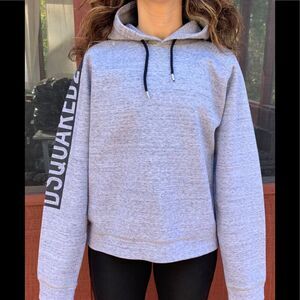 DSquared2 gray hooded iconic sweatshirt, made in Italy, logo along sleeves, L